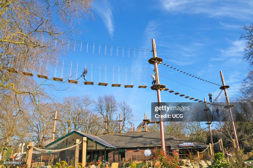 Go Ape treetop adventure course in Battersea Park in London.