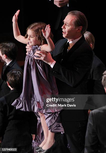 Actors Lucy Gallina and Steve Buscemi onstage during The 18th Annual Screen Actors Guild Awards broadcast on TNT/TBS at The Shrine Auditorium on...