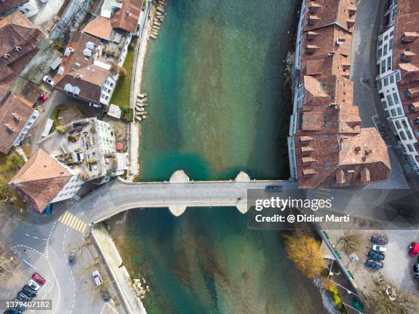 top down view of the untertorbrucke bridge in bern, switzerland - bern stock pictures, royalty-free photos & images