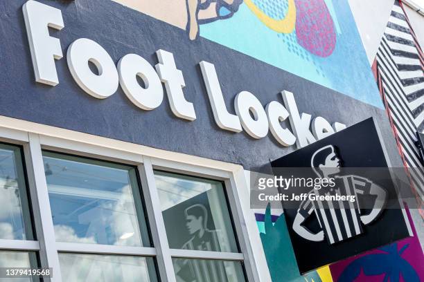 Miami, Florida, Wynwood, Foot Locker storefront with logo sign.