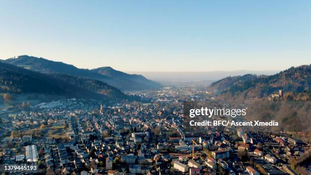 aerial view of city skyline - freiberg stock pictures, royalty-free photos & images