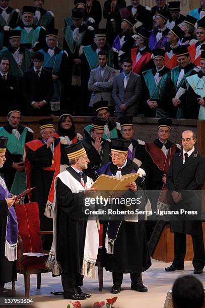 Italian President Giorgio Napolitano receives an honorary degree in International Relations, awarded by the faculty of Political Science from Ivano...