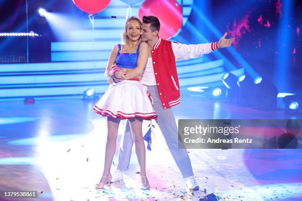 Janin Ullmann and Zsolt Sandor Cseke perform on stage during the 2nd show of the 15th season of the television competition show "Let's Dance" at MMC...