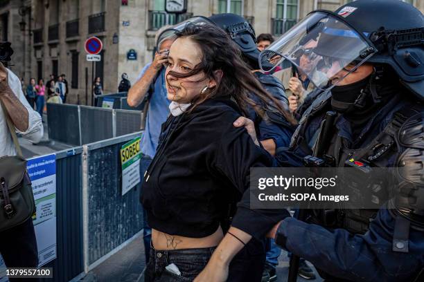 Teenager is being arrested by the police during the spontaneous demonstration. On the fourth day of protests following the death of 17-year-old Nahel...