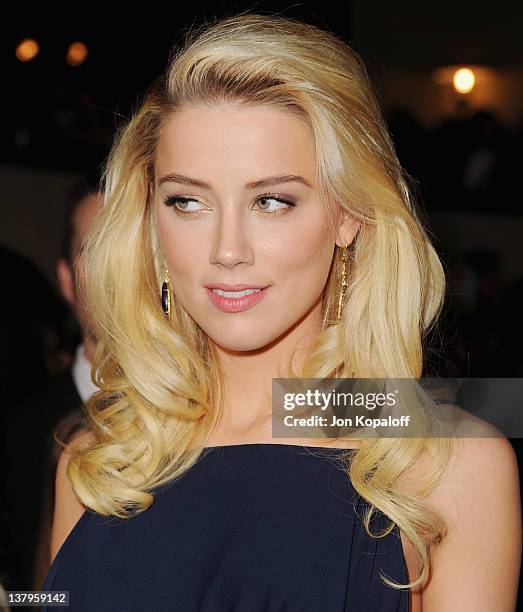 Actress Amber Heard arrives at the 64th Annual DGA Awards at the Grand Ballroom at Hollywood & Highland Center on January 28, 2012 in Hollywood,...