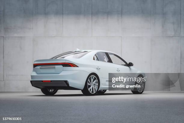 generic modern car in front of concrete wall - rear view photos bildbanksfoton och bilder