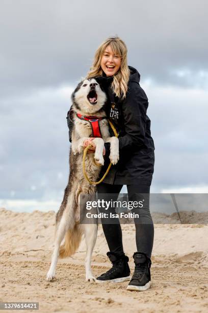 German actress Nina Ensmann participates in the sled dog race warm up as part of the "Baltic Lights" charity event on March 4, 2022 in Heringsdorf,...