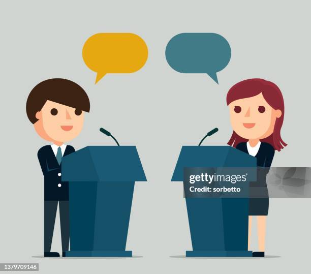 speaking at podium - debate stage stock illustrations