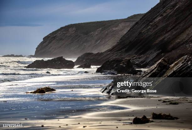 Sunset is obscured by gathering storm clouds along the horizon as viewed from Gaviota Beach State Park on March 3 in Gaviota, California. Because of...