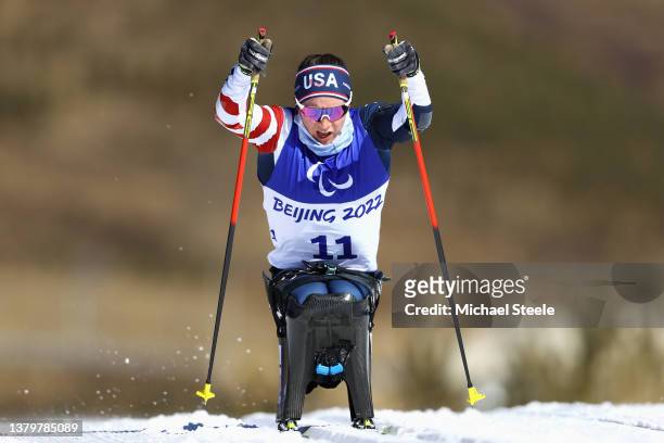 Kendall Gretsch of Team United States competes in the Women's Sprint Sitting Paralympic Para Biathlon during Day One of the Beijing 2022 Winter...