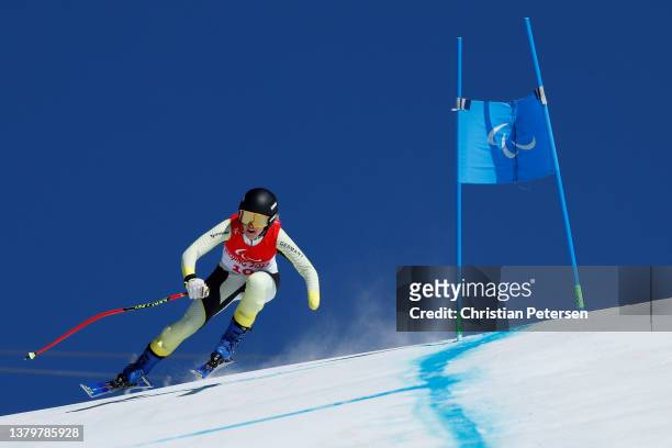 Andrea Rothfuss of Team Germany competes in the Para Alpine Skiing Women's Downhill Standing at Yanqing National Alpine Skiing Centre during Day One...