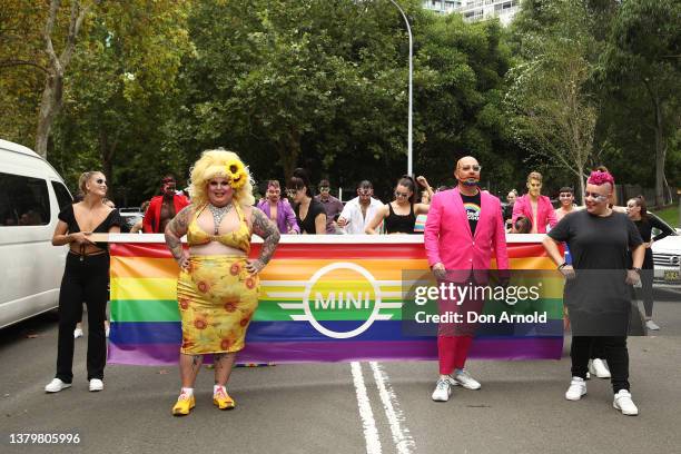 Maxi Shield , Anna Polyviou and Neale Whittaker take part in rehearsals in Harmony Park as part of 'MINI Show of Big Love' ahead of the 44th Sydney...