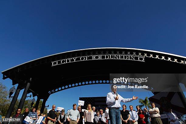 Republican presidential candidate and former Massachusetts Gov. Mitt Romney speaks during a rally with supporters at Pioneer Park on January 30, 2012...