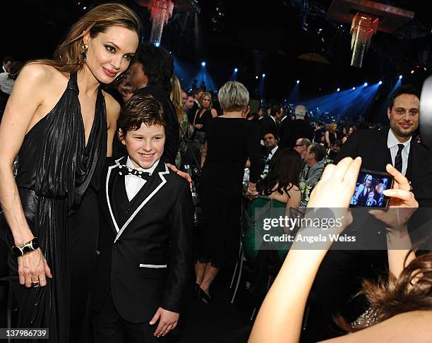 Actors Angelina Jolie and Nolan Gould attend the 18th Annual Screen Actors Guild Awards at The Shrine Auditorium on January 29, 2012 in Los Angeles,...
