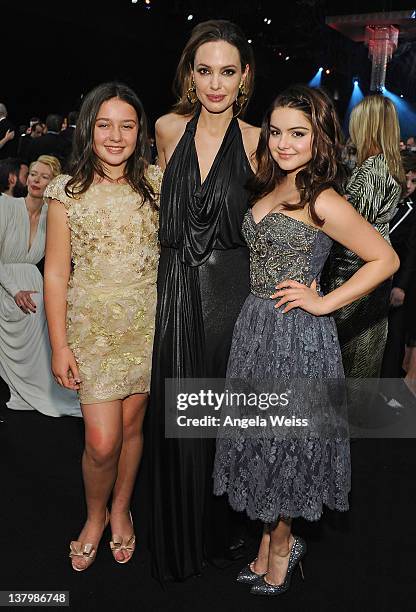 Actresses Amara Miller, Angelina Jolie and Ariel Winter attend the 18th Annual Screen Actors Guild Awards at The Shrine Auditorium on January 29,...
