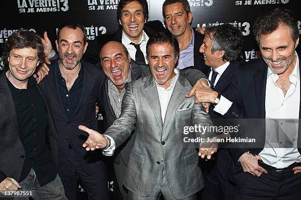 Thomas Gilou, Bruno Solo, Vincent Elbaz, guest, Jose Garcia, Michel Cymes, Richard Anconina and Gilbert Melki attend 'La Verite Si Je Mens 3' Paris...