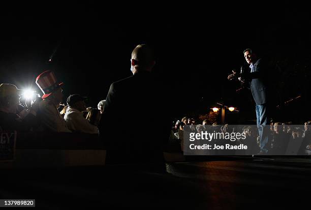 Republican presidential candidate, former Massachusetts Gov. Mitt Romney delivers a speech during a grassroots rally with supporters at Lake Sumter...