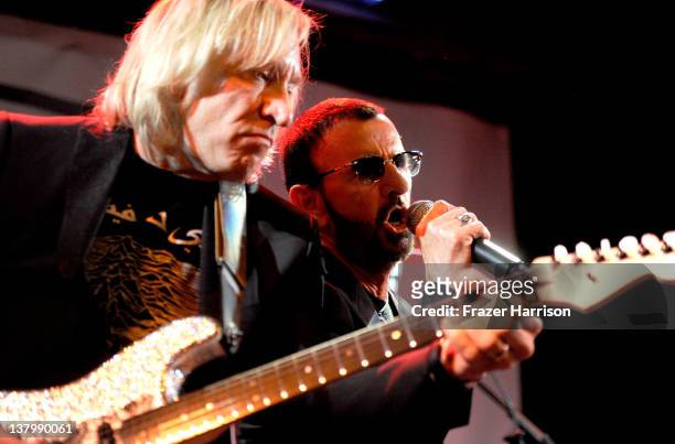 Musicians Joe Walsh and Ringo Starr perform at "SiriusXM's Town Hall With Ringo Starr" And Host Russell Brand And Moderator Don Was Live On...
