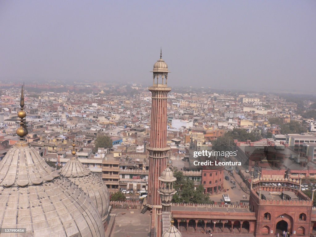 View of a Mosque (Jama Masjid) and Delhi