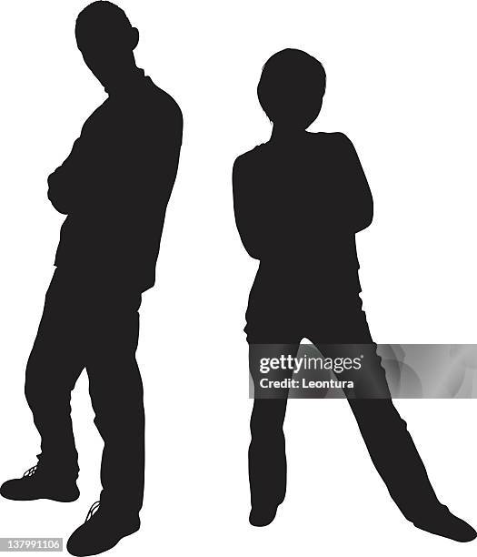 facing apart - back to back silhouette stock illustrations