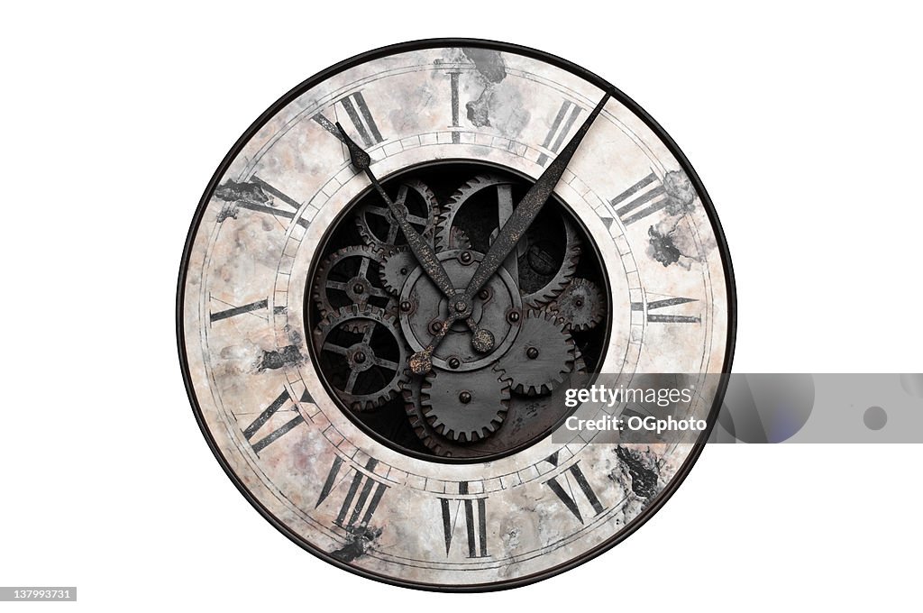 Old fashioned clock with visible center gears