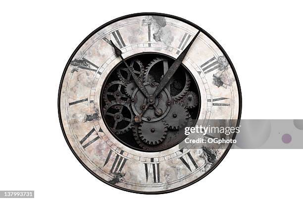 old fashioned clock with visible center gears - clock stock pictures, royalty-free photos & images