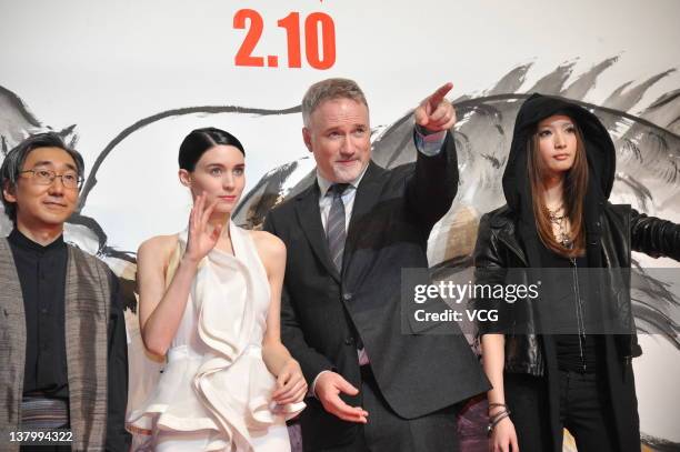 The master of Sumie Tohun Kobayashi, actress Rooney Mara, director David Fincher and model Nanao attend the 'The Girl with the Dragon Tattoo' Japan...