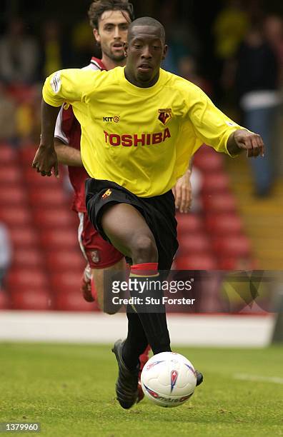 Lloyd Doyley of Watford on the ball during the Nationwide League Division One match between Watford and Walsall at Vicarage Road in Watford, England...