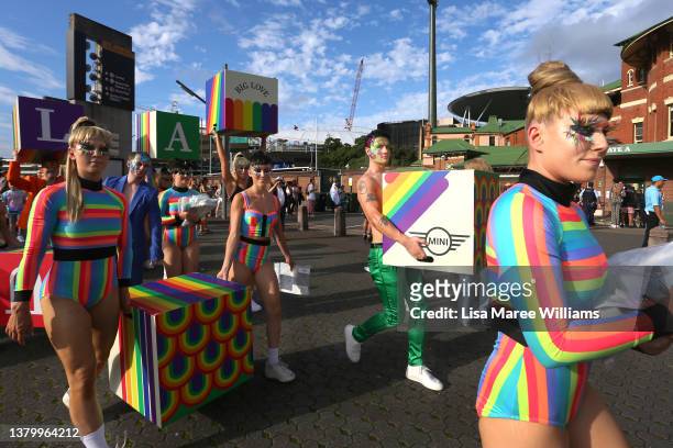 Parade goers arrive for the 44th Sydney Gay and Lesbian Mardi Gras Parade on March 05, 2022 in Sydney, Australia. The Sydney Gay and Lesbian Mardi...