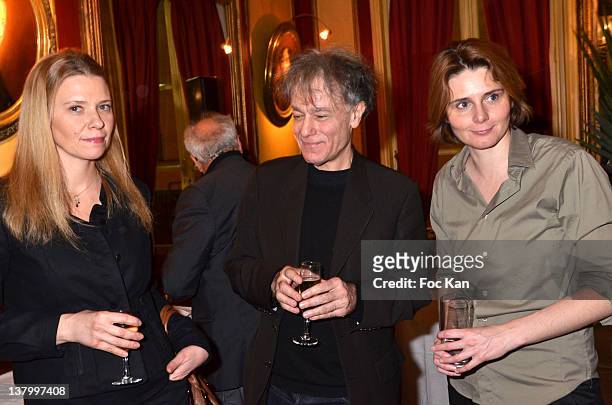 Aude Lancelin, Procope 2012 award recipient, writer Ruwen Ogien and Caroline Fourest attend the Procope Des Lumieres' Literary Awards - First Edition...