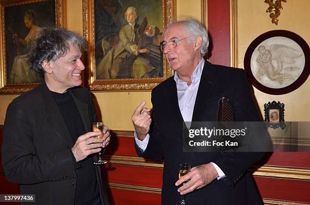 Procope 2012 award recipient, writer Ruwen Ogien and Roger Pol Droit attend the Procope Des Lumieres' Literary Awards - First Edition at the Procope...