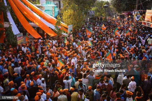 Varanasi, INDIA Crowds of supporters turn out to cheer India's Prime Minister Narendra Modi during a roadshow in support of state elections on March...