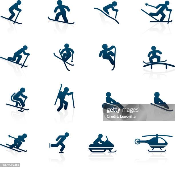 illustrazioni stock, clip art, cartoni animati e icone di tendenza di resort sciistico icone-attività - winter sports icon