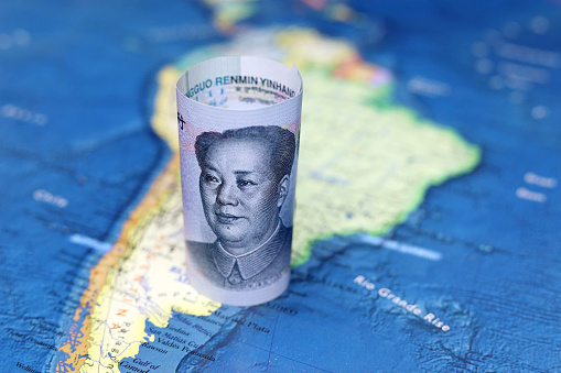 Chinese yuan on the map of South America