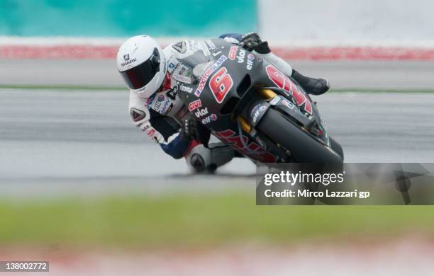 Stefan Bradl of Germany and LCR Honda MotoGP rounds the bend during the first day of MotoGP testing at Sepang Circuit on January 31, 2012 in Kuala...