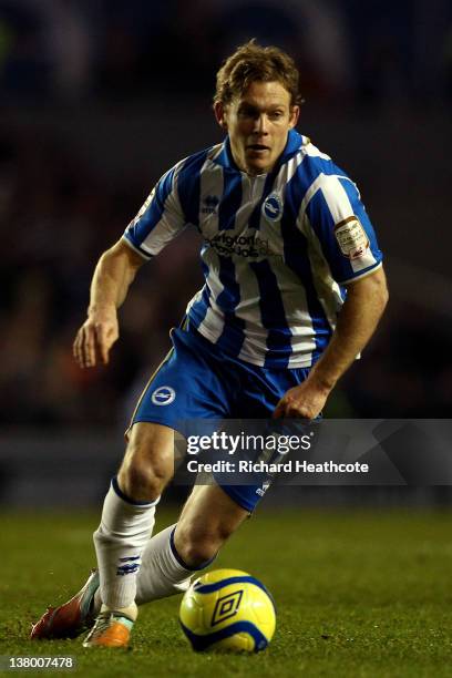 Craig Mackail-Smith of Brighton runs with the ball during the FA Cup fourth round match between Brighton and Hove Albion and Newcastle United at Amex...