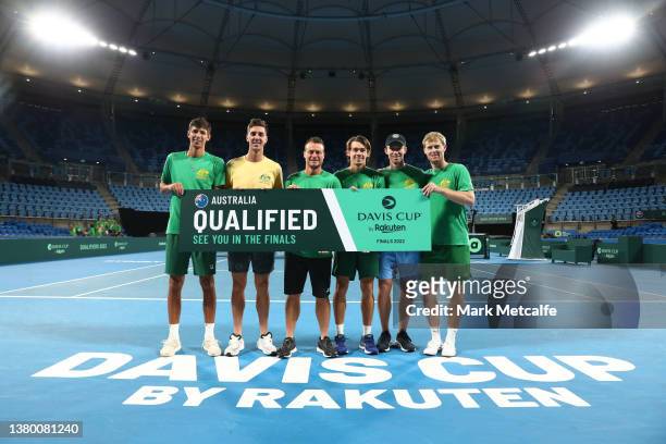 The Australian Davis Cup Team consisting of Alexei Popyrin, Thanasi Kokkinakis, captain Lleyton Hewitt, Alex de Minaur, John Peers and Luke Saville...