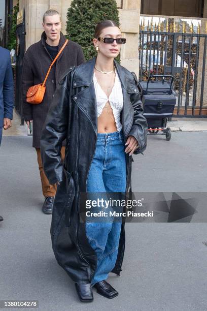 Model Hailey Baldwin Bieber is seen on March 05, 2022 in Paris, France.