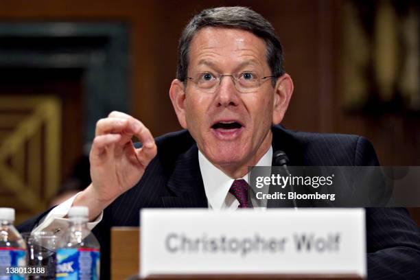 Christopher Wolf, director of privacy and information management group with Hogan Lovells LLP, speaks during a Senate Judiciary Subcommittee hearing...