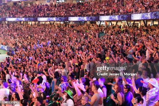 Crowds inside the SCG watch the participants during the 44th Sydney Gay and Lesbian Mardi Gras Parade on March 05, 2022 in Sydney, Australia. The...