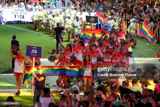 The AFL float takes part during the 44th Sydney Gay and Lesbian Mardi Gras Parade on March 05, 2022 in Sydney, Australia. The Sydney Gay and Lesbian...