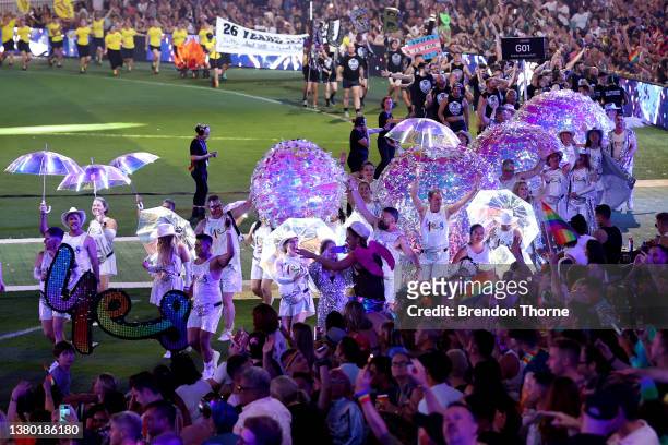 Parade goers take part during the 44th Sydney Gay and Lesbian Mardi Gras Parade on March 05, 2022 in Sydney, Australia. The Sydney Gay and Lesbian...