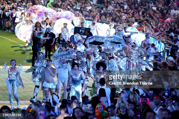 Parade goers take part during the 44th Sydney Gay and Lesbian Mardi Gras Parade on March 05, 2022 in Sydney, Australia. The Sydney Gay and Lesbian...