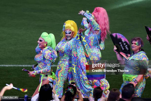 Parade goers take part during the 44th Sydney Gay and Lesbian Mardi Gras Parade on March 05, 2022 in Sydney, Australia. The Sydney Gay and Lesbian...