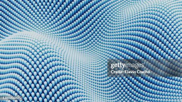 wave pattern built with rectangular cuboid shapes - light blue pattern background stock pictures, royalty-free photos & images