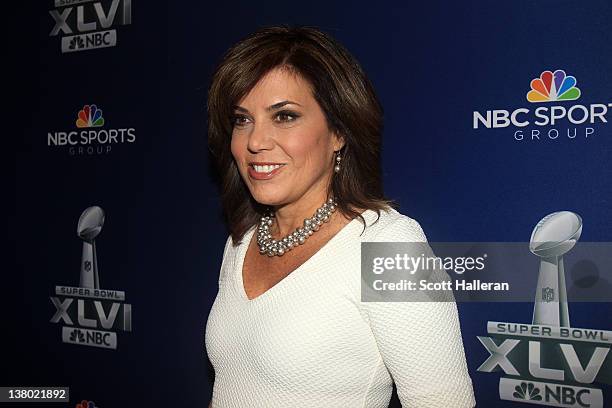 Sideline reporter Michele Tafoya looks on during the Super Bowl XLVI Broadcasters Press Conference at the Super Bowl XLVI Media Canter in the J.W....