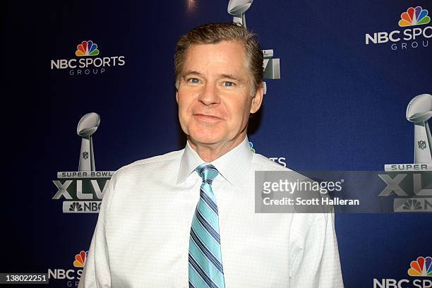 Studio analyst and radio host Dan Patrick looks on during the Super Bowl XLVI Broadcasters Press Conference at the Super Bowl XLVI Media Canter in...