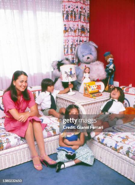 Isabel Preysler with her children Chábeli, Julio José and Enrique, Madrid, Spain, 1976.