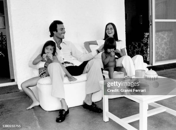 Julio Iglesias with his wife Isabel Preysler and their children Chaveli and Julio José, Madrid, Spain, 1976.