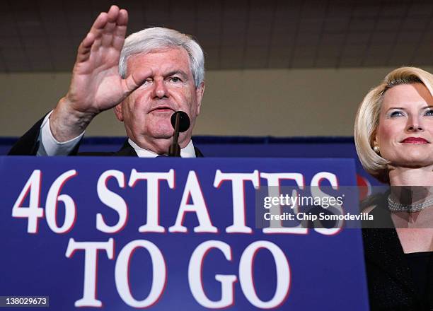 Republican presidential candidate, former Speaker of the House Newt Gingrich and his wife Callista Gingrich attend his Florida primary night party...